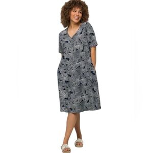 Ulla Popken Midi Dress Women's Blue White V-Neck Shortsleeve Plus Sz 32/…